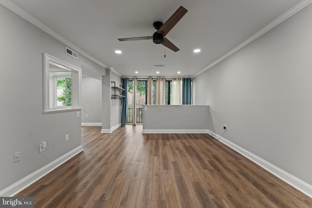 8677 Greenbelt Rd Unit 201, Greenbelt, MD 20770 - empty room with ornamental molding, ceiling fan, plenty of natural light, wood finished floors, and recessed lighting