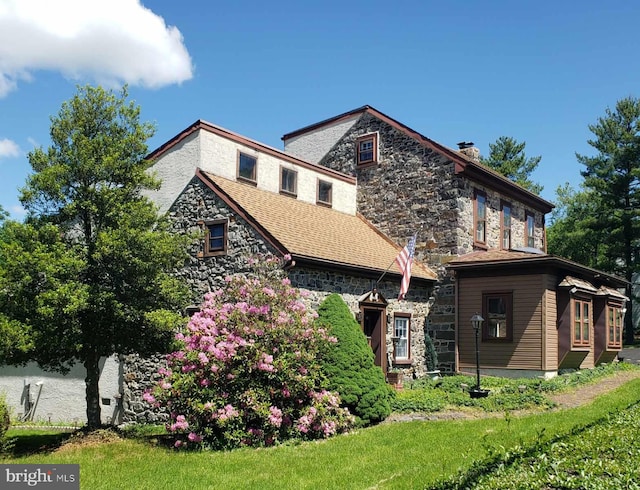 1445 Farmington Ave, Pottstown, PA 19464 - view of property exterior featuring stone siding and a chimney