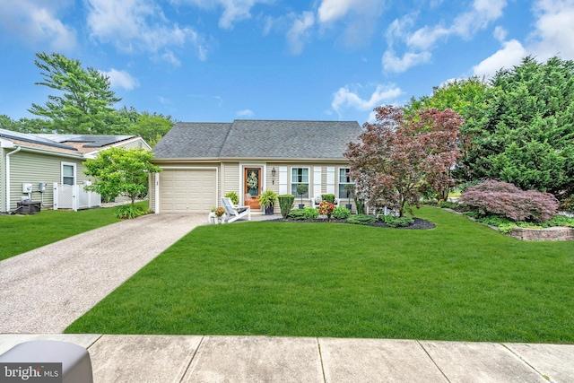 19 Warwick Way, Southampton, NJ 08088 - view of front of house featuring concrete driveway, a front lawn, an attached garage, and a shingled roof