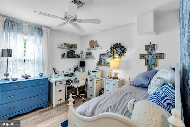 19 Warwick Way, Southampton, NJ 08088 - bedroom with light wood finished floors, an office area, and ceiling fan