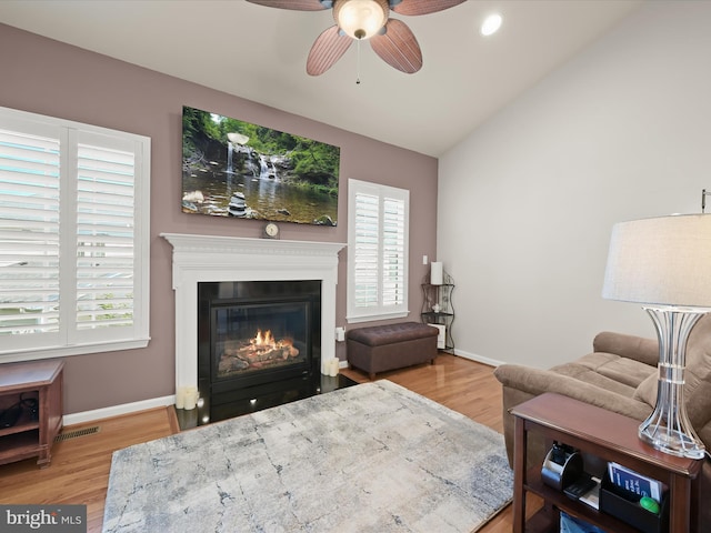 5910 Constance Way, New Market, MD 21774 - living room with ceiling fan, wood finished floors, plenty of natural light, lofted ceiling, and recessed lighting