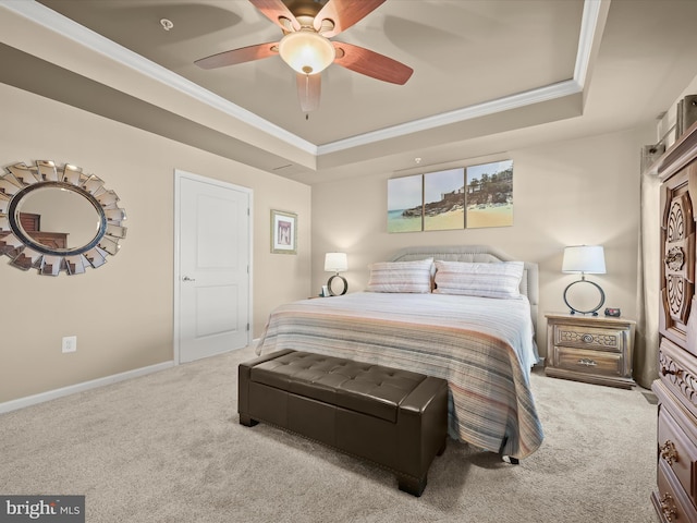 5910 Constance Way, New Market, MD 21774 - bedroom featuring a tray ceiling, carpet flooring, ornamental molding, and ceiling fan