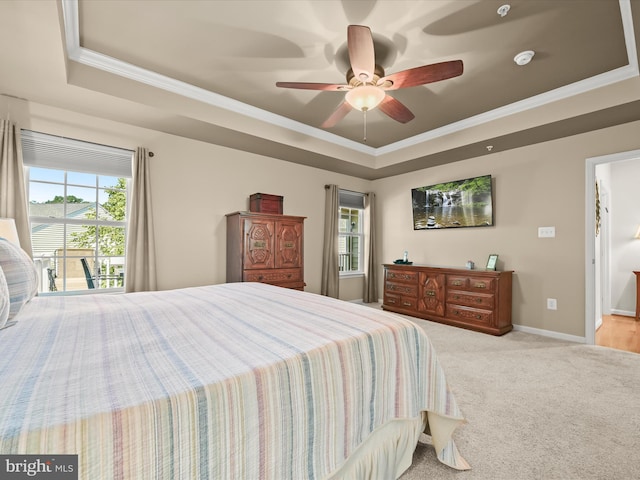 5910 Constance Way, New Market, MD 21774 - carpeted bedroom with a tray ceiling, ornamental molding, and ceiling fan