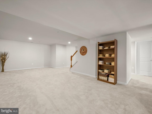 5910 Constance Way, New Market, MD 21774 - finished below grade area with stairs, light colored carpet, and recessed lighting