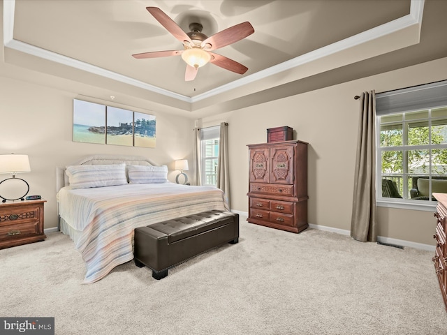 5910 Constance Way, New Market, MD 21774 - bedroom featuring a raised ceiling, crown molding, carpet, and ceiling fan