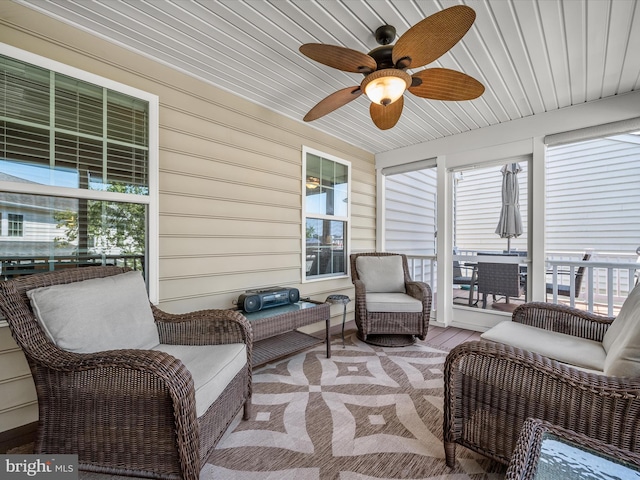 5910 Constance Way, New Market, MD 21774 - sunroom / solarium with a ceiling fan, outdoor lounge area, and healthy amount of natural light