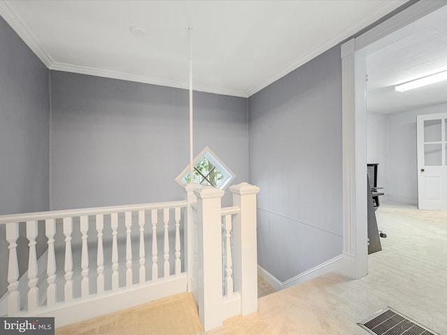 507 S Fairfax Blvd, Charles Town, WV 25414 - stairs featuring carpet floors and ornamental molding