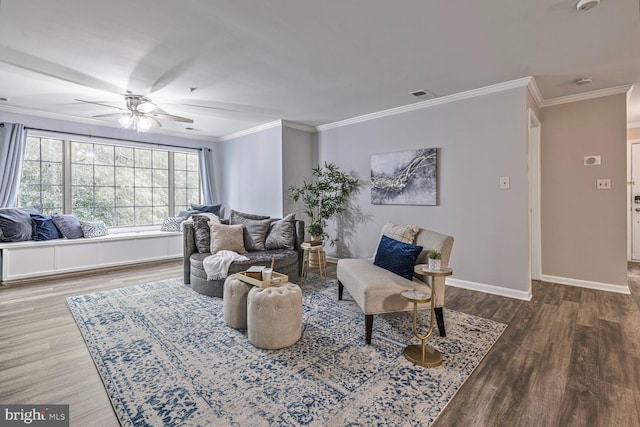20408 Shore Harbour Dr Unit 5-C, Germantown, MD 20874 - living area featuring wood finished floors, a ceiling fan, and crown molding