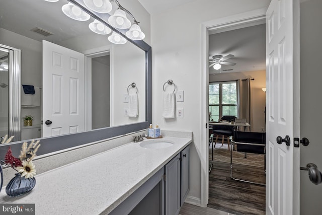 20408 Shore Harbour Dr Unit 5-C, Germantown, MD 20874 - bathroom featuring vanity, ceiling fan, and wood finished floors