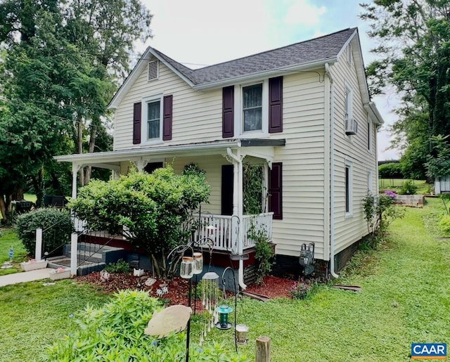 614N Commerce St, Culpeper, VA 22701 - view of front of property with covered porch, a front lawn, roof with shingles, and cooling unit