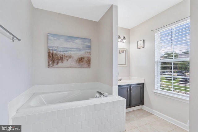 6116 Baldridge Ter, Frederick, MD 21701 - bathroom with vanity, a bath, tile patterned floors, and plenty of natural light