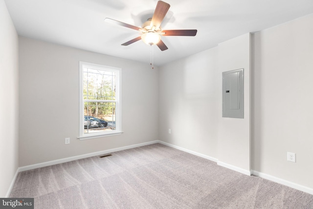 916 Lakeview Dr, Colonial Beach, VA 22443 - carpeted empty room with electric panel and ceiling fan