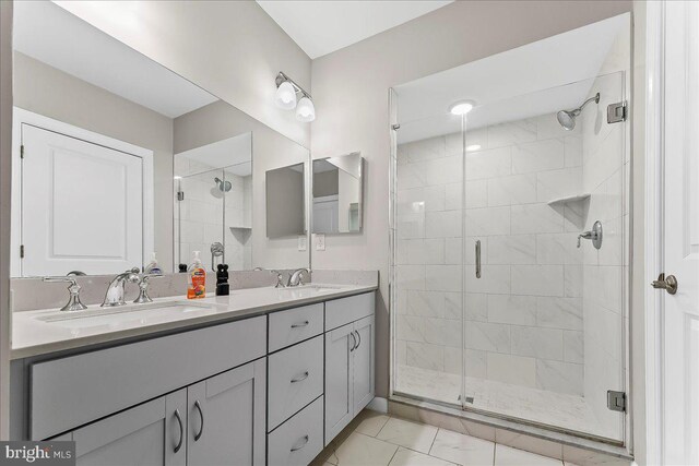 519 S Media Way, Media, PA 19063 - bathroom featuring a shower stall, double vanity, and marble finish flooring