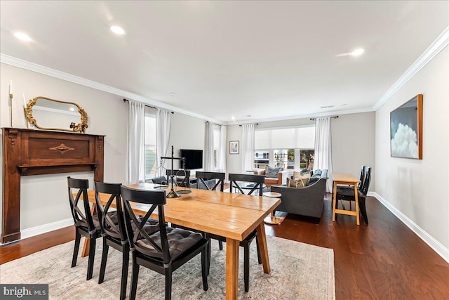 519 S Media Way, Media, PA 19063 - dining space featuring crown molding, healthy amount of natural light, dark wood finished floors, and recessed lighting