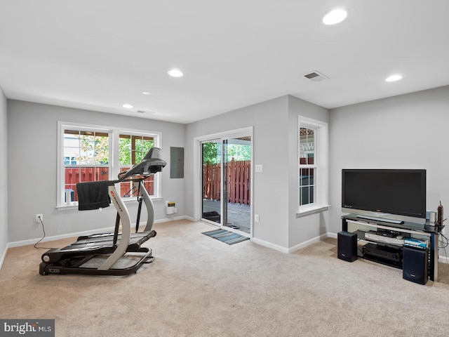24847 Mason Dale Ter, Chantilly, VA 20152 - workout area featuring carpet, recessed lighting, and electric panel