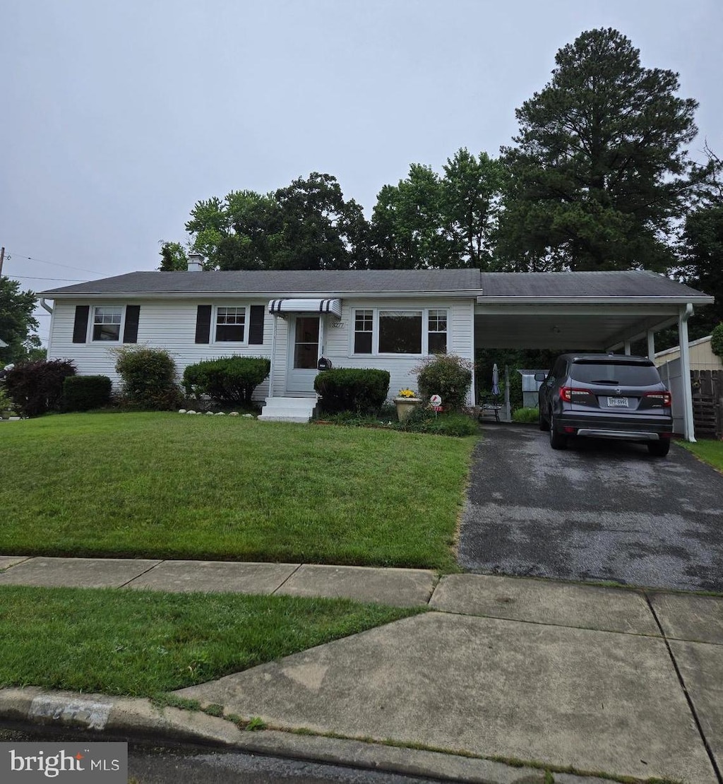 3277 Sudlersville S, Laurel, MD 20724 - ranch-style house featuring a front yard, an attached carport, and driveway