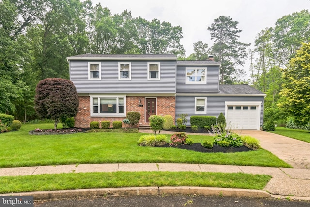 3 Cooper Ct, Sicklerville, NJ 08081 - colonial home with a garage, driveway, a front yard, and a chimney
