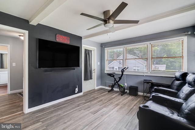 104 W Hawthorne Dr, La Plata, MD 20646 - sitting room with ceiling fan, wood finished floors, and beamed ceiling