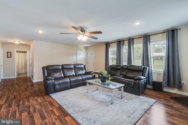 104 W Hawthorne Dr, La Plata, MD 20646 - living area with a ceiling fan, dark wood-type flooring, and recessed lighting