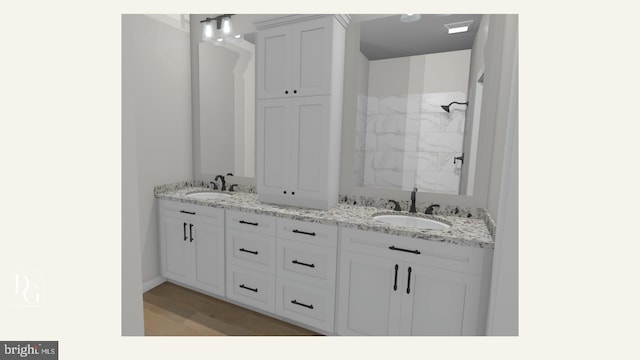 0 William And Mary Ln, Stafford, VA 22554 - full bathroom featuring double vanity, a shower, and wood finished floors