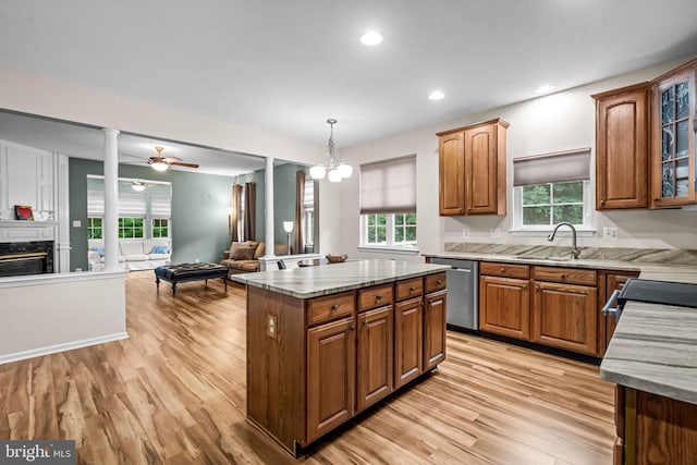 5 Fisher Ct, Sewell, NJ 08080 - kitchen featuring stainless steel appliances, light wood finished floors, open floor plan, brown cabinets, and recessed lighting