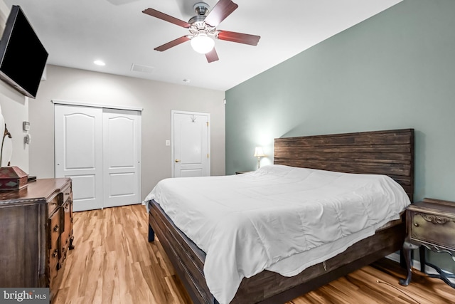 5 Fisher Ct, Sewell, NJ 08080 - bedroom with light wood-type flooring, a closet, recessed lighting, and ceiling fan