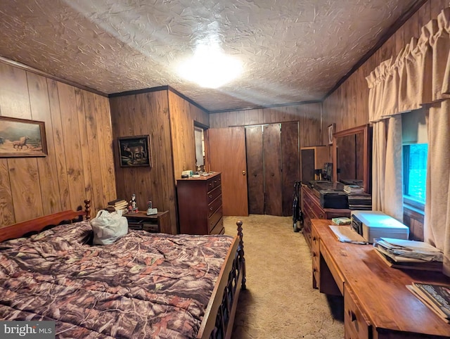 475 Company Farm Rd, Aspers, PA 17304 - bedroom featuring light colored carpet, wood walls, and a closet