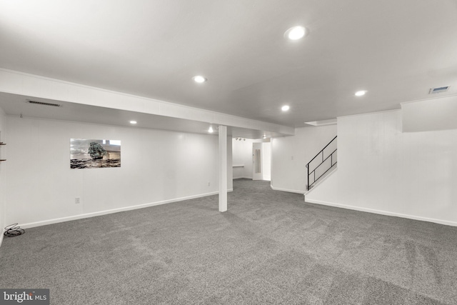 1028 Marleigh Cir, Baltimore, MD 21204 - finished below grade area with recessed lighting, carpet, and stairway