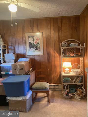 718 Mooring Rd Unit B203, Ocean City, MD 21842 - sitting room with wood walls, carpet floors, and ceiling fan
