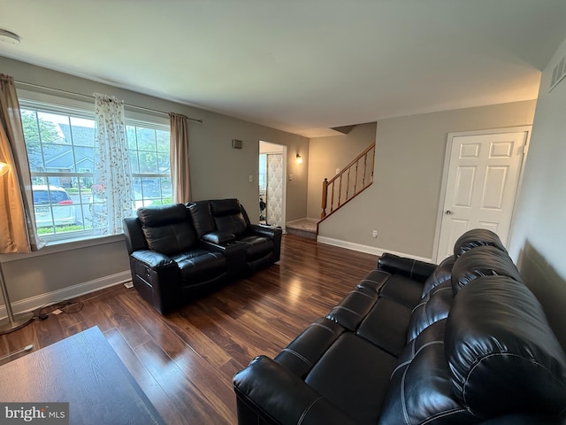 1545 Russett Dr, Warminster, PA 18974 - living area with stairway and dark wood-style floors