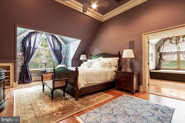 3500 Windy Bush Rd, New Hope, PA 18938 - bedroom with crown molding, wood finished floors, and a ceiling fan