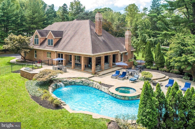 3500 Windy Bush Rd, New Hope, PA 18938 - view of swimming pool with a fenced backyard, a patio, and a pool with connected hot tub