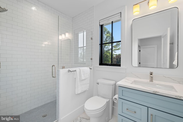 3433 N Edison St, Arlington, VA 22207 - bathroom featuring marble look tiles, vanity, and a shower stall