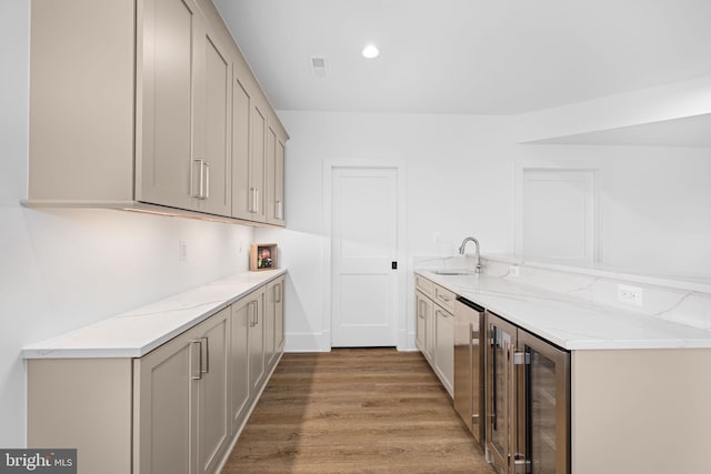 3433 N Edison St, Arlington, VA 22207 - washroom featuring wine cooler, light wood finished floors, recessed lighting, and wet bar