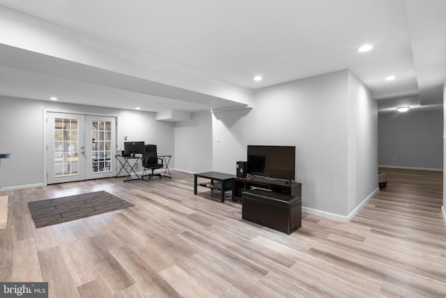 7012 Nashville Ct, Lanham, MD 20706 - living area featuring light wood-type flooring, recessed lighting, and french doors