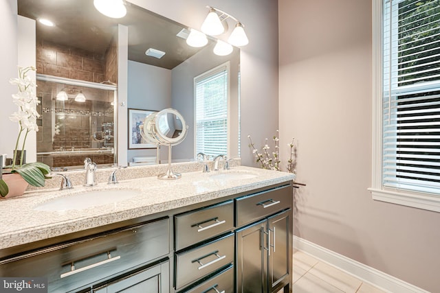 3814 Estel Rd, Fairfax, VA 22031 - full bath with double vanity, tile patterned floors, and tiled shower