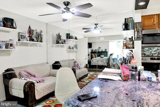 23 Le Forge Ct Unit 23, Chesterbrook, PA 19087 - living room featuring a ceiling fan and lofted ceiling