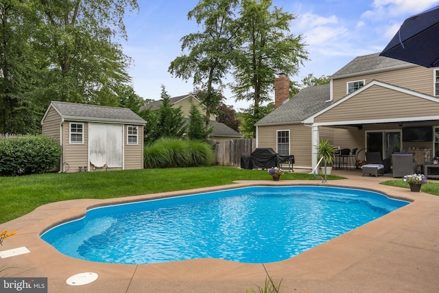 47 Sherwood Ln, Westampton, NJ 08060 - view of swimming pool featuring a shed, a patio, and grilling area