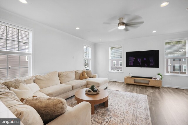 1025 Overlook Way, Laurel, MD 20707 - living area featuring ceiling fan, light wood-style flooring, and recessed lighting