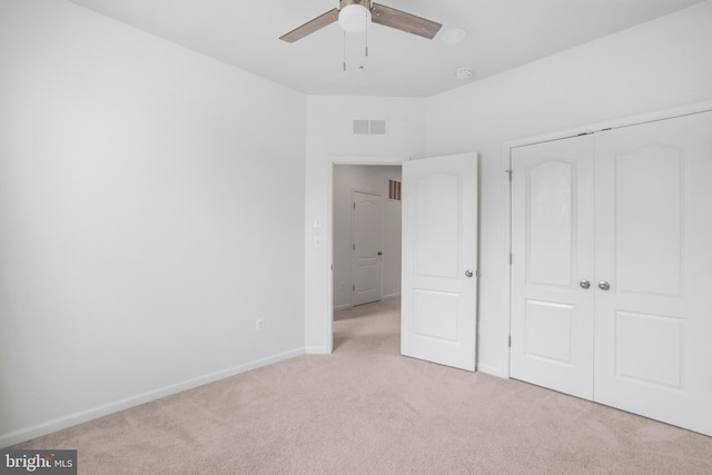 1025 Overlook Way, Laurel, MD 20707 - unfurnished bedroom featuring light colored carpet, a closet, and a ceiling fan