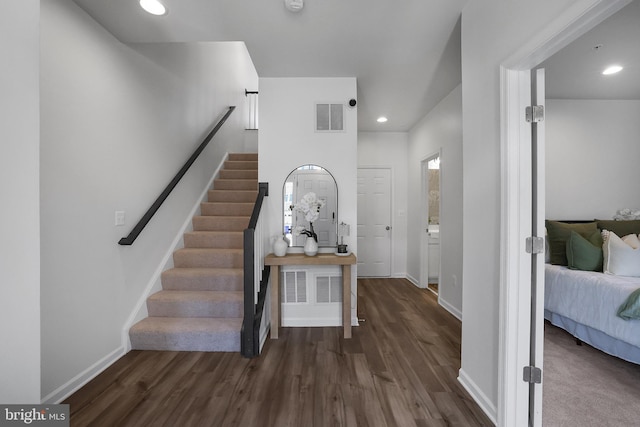 1025 Overlook Way, Laurel, MD 20707 - foyer with stairs, dark wood-type flooring, and recessed lighting