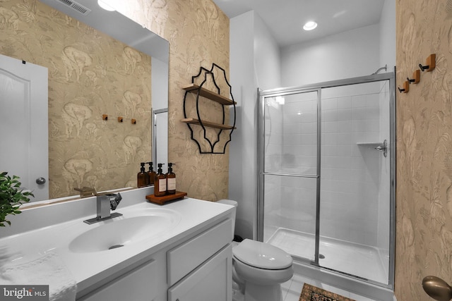 1025 Overlook Way, Laurel, MD 20707 - full bath with wallpapered walls, vanity, and a shower stall