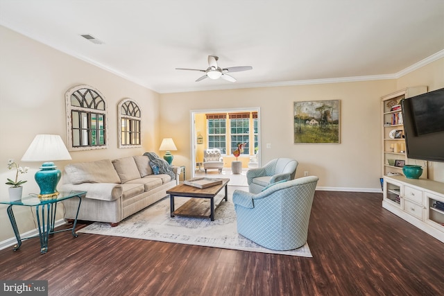 16916 Four Seasons Dr, Dumfries, VA 22025 - living area with wood finished floors, crown molding, and ceiling fan