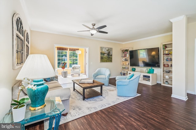 16916 Four Seasons Dr, Dumfries, VA 22025 - living area with wood finished floors, ceiling fan, and ornamental molding