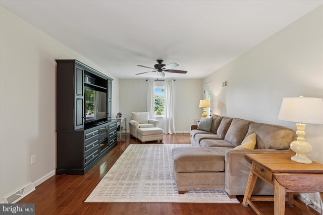 5790 Cedar Glen Dr, Narvon, PA 17555 - living area featuring ceiling fan and dark wood-style flooring
