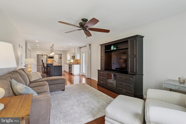 5790 Cedar Glen Dr, Narvon, PA 17555 - living area with a ceiling fan, wood finished floors, and recessed lighting
