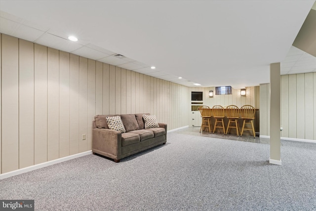 5790 Cedar Glen Dr, Narvon, PA 17555 - living room featuring a bar, carpet floors, and recessed lighting