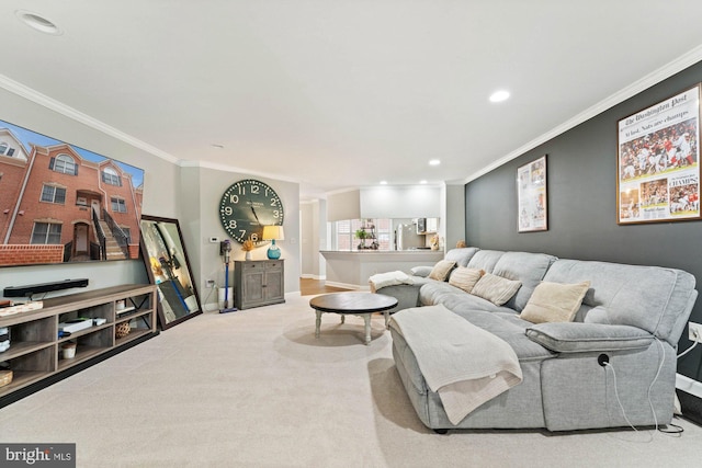 6908 Fairfax Dr Unit 202, Arlington, VA 22213 - living area with ornamental molding, carpet flooring, and recessed lighting