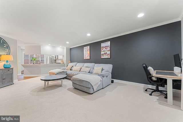 6908 Fairfax Dr Unit 202, Arlington, VA 22213 - living area featuring crown molding, recessed lighting, carpet flooring, and a desk