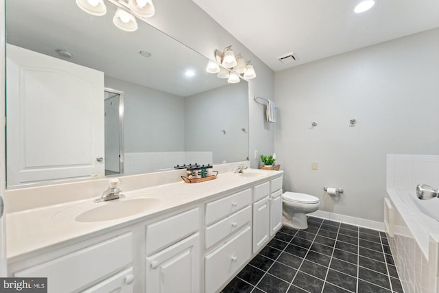 6908 Fairfax Dr Unit 202, Arlington, VA 22213 - bathroom featuring double vanity, a garden tub, and tile patterned floors